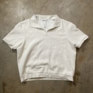 ZARA Men's XL Cream Polo Shirt Short Sleeve Collared